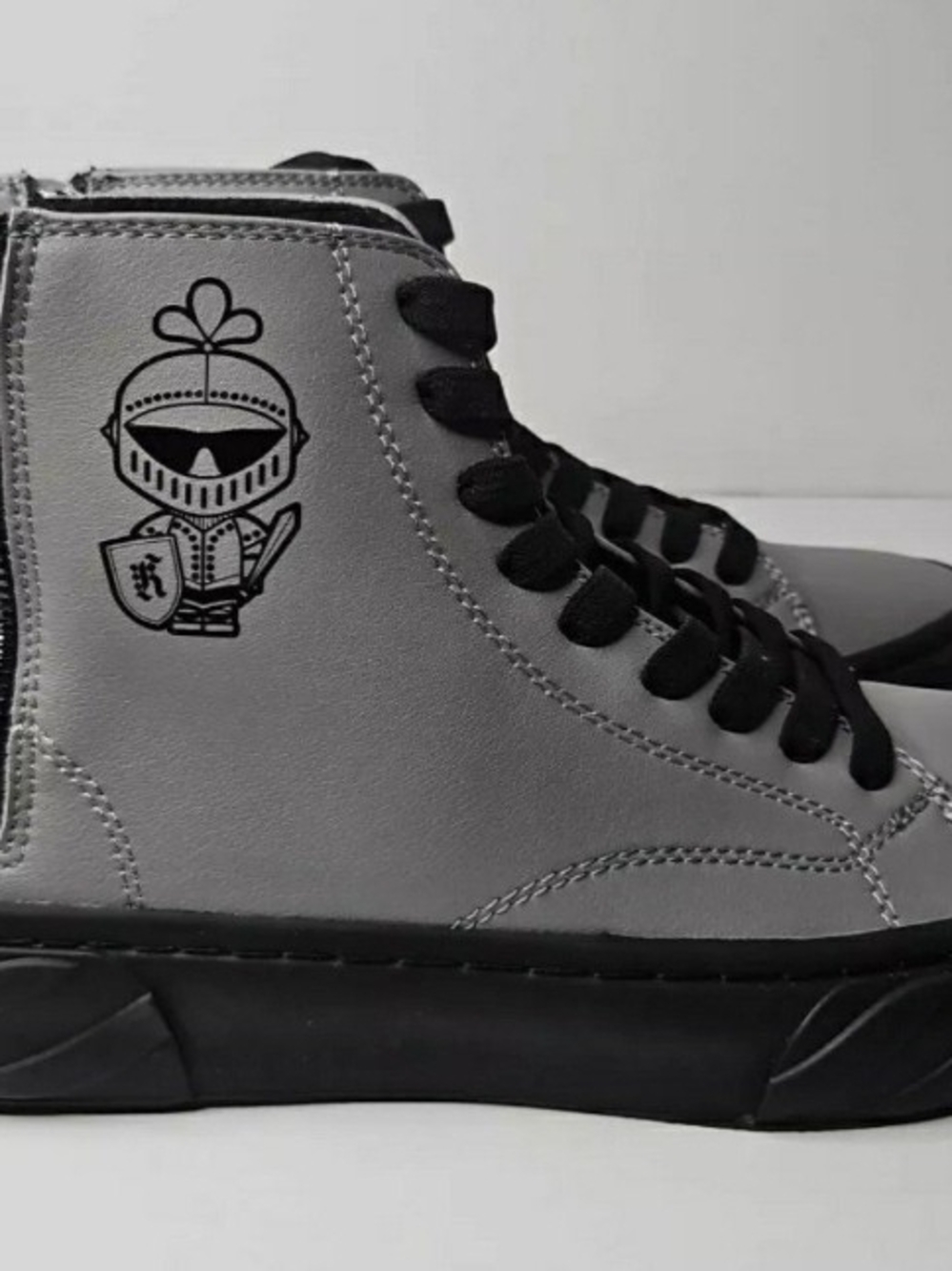 Karl Lagerfeld Gray and Black High-Top Sneakers with Knight Karl Graphic